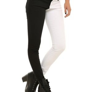 Black and white split-leg pants